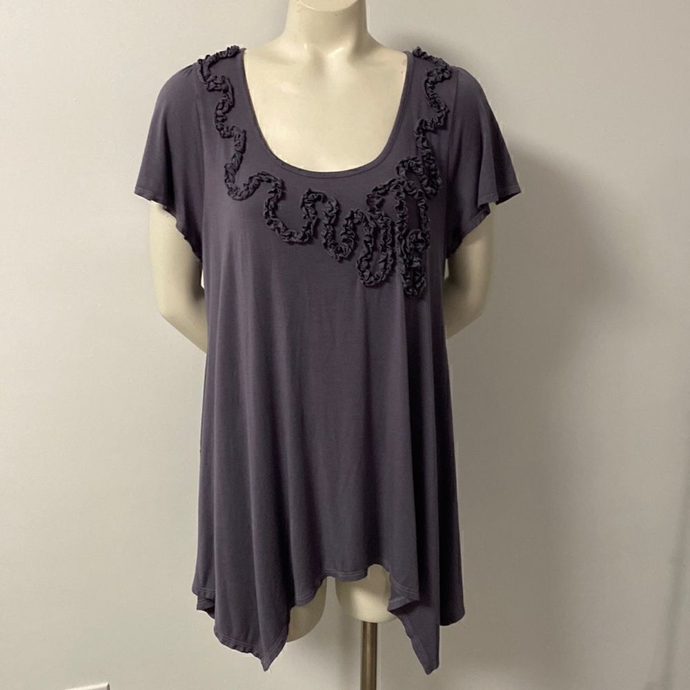 ING Grey Short Sleeve Stretch Top Size 1X